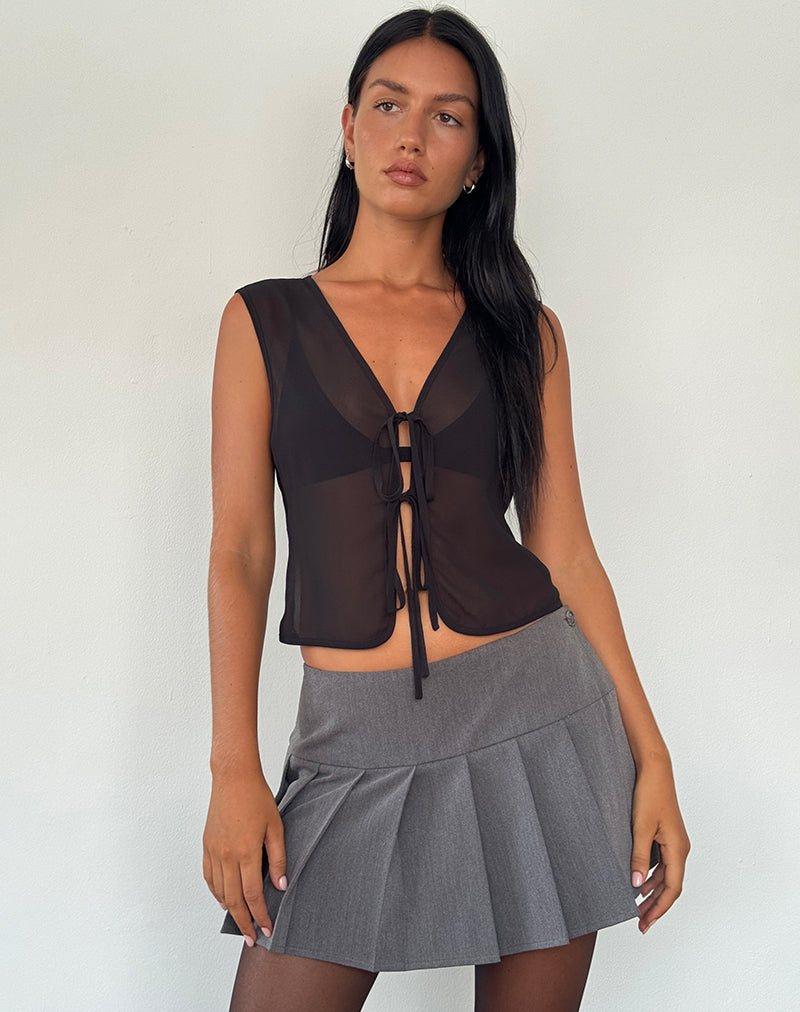 Image of Kayve Tie Front Top in Chiffon Black
