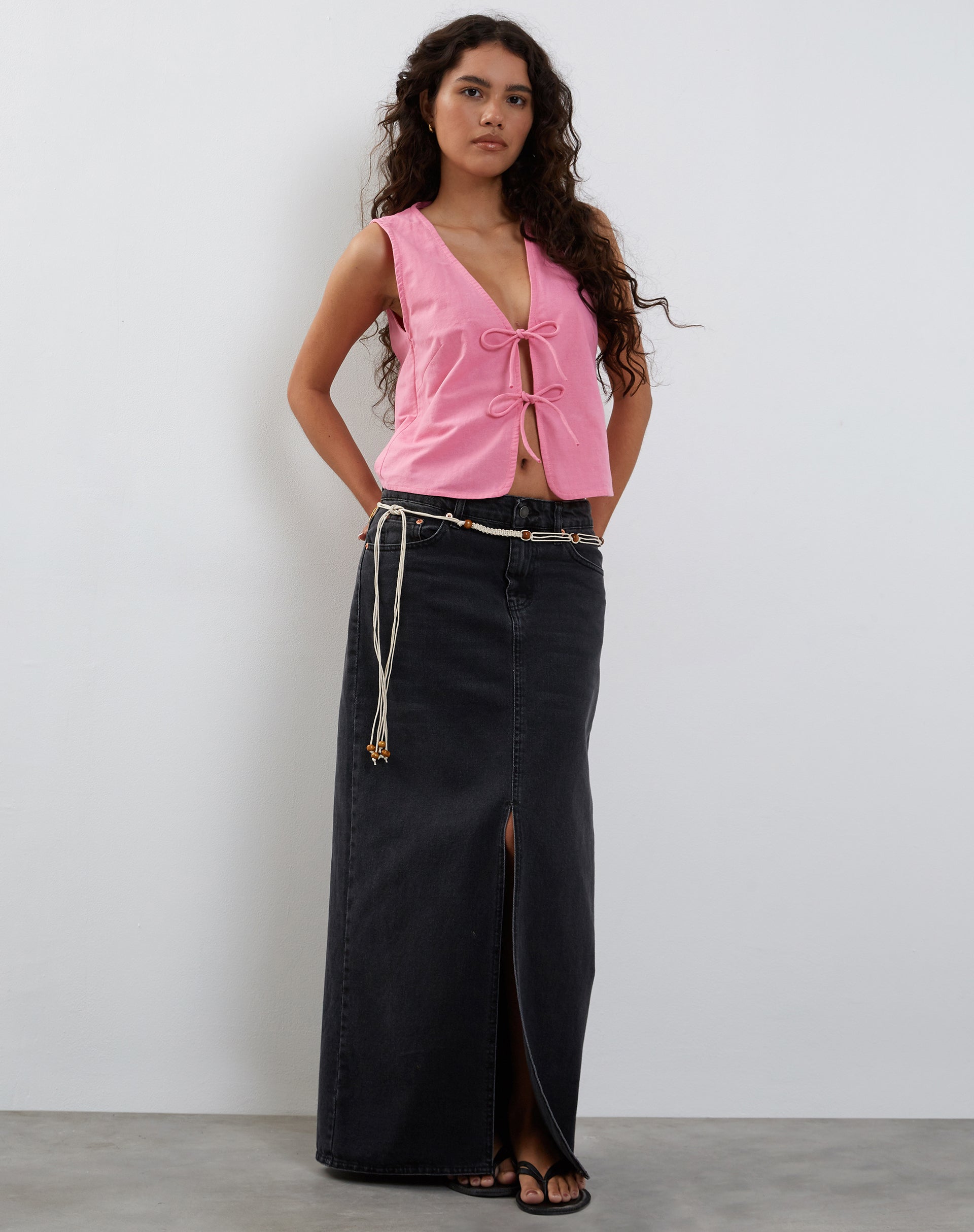 Image of Kayve Tie Front Top in Bubblegum Pink