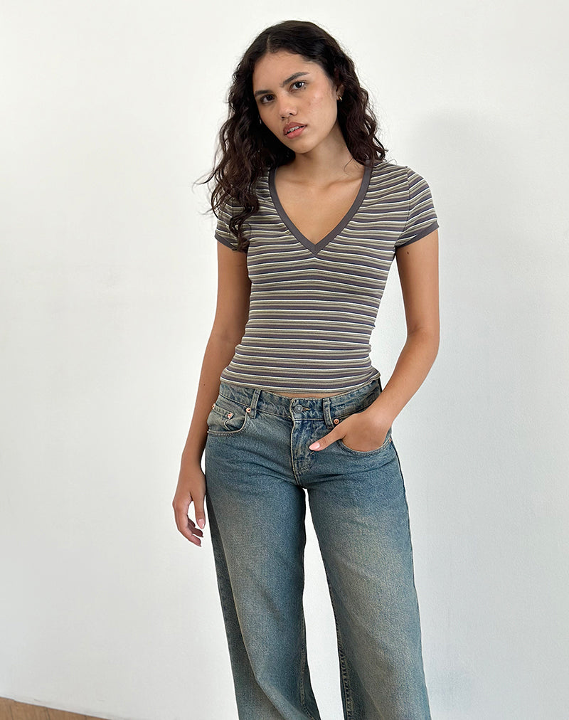 Image of Image of Keiko Top in Stripe Jersey Brown Army