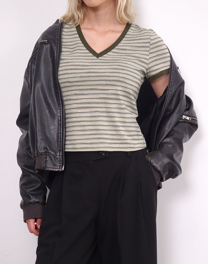 Image of Keiko Top in Stripe Jersey Tonal Brown