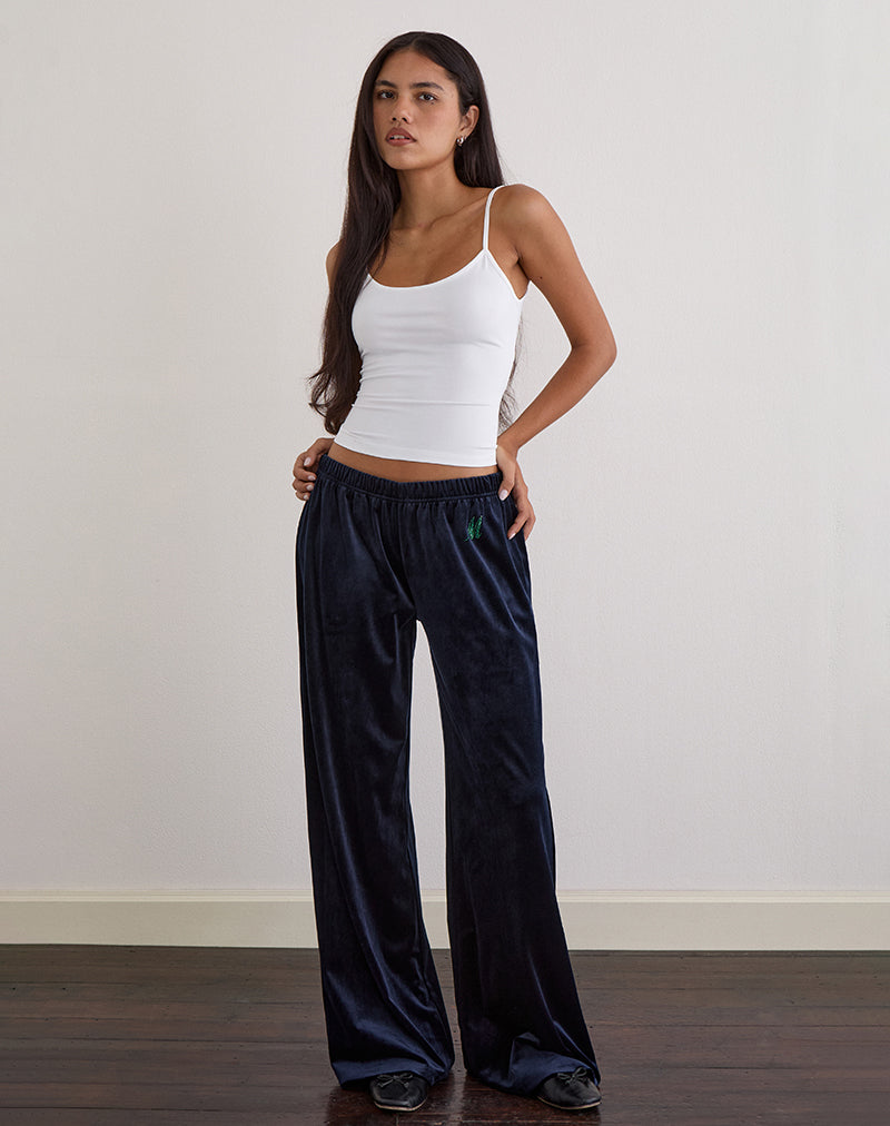 Image of Glen Jogger in Velour Navy with 'M' Embelishment