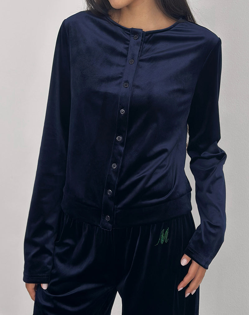 Image of Kellen Button Up Cardigan in Velour Navy