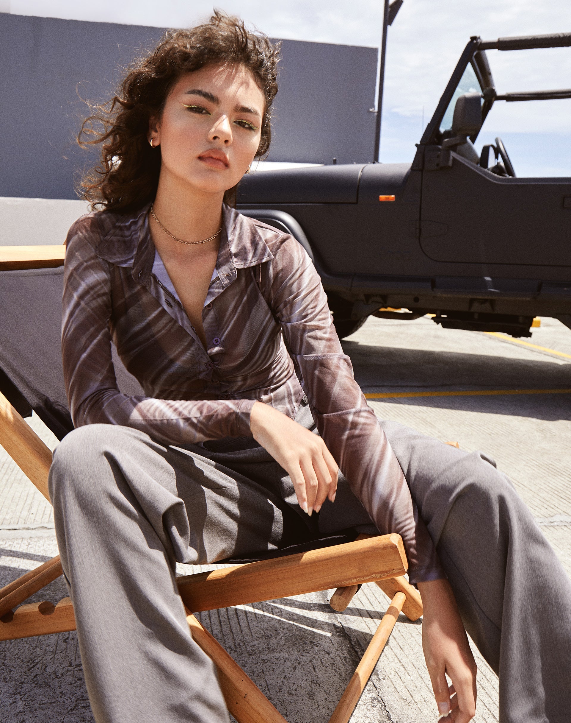 Chocolate Ripple Long Sleeve Button Up Cropped Shirt | Kelly