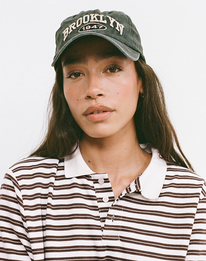 Image of Kemillau Baggy Shirt in Brown with White Stripes