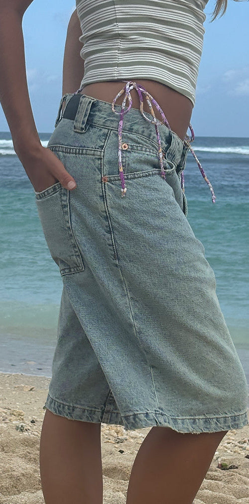 Image of Low Rise Skater Shorts in Bleach Denim