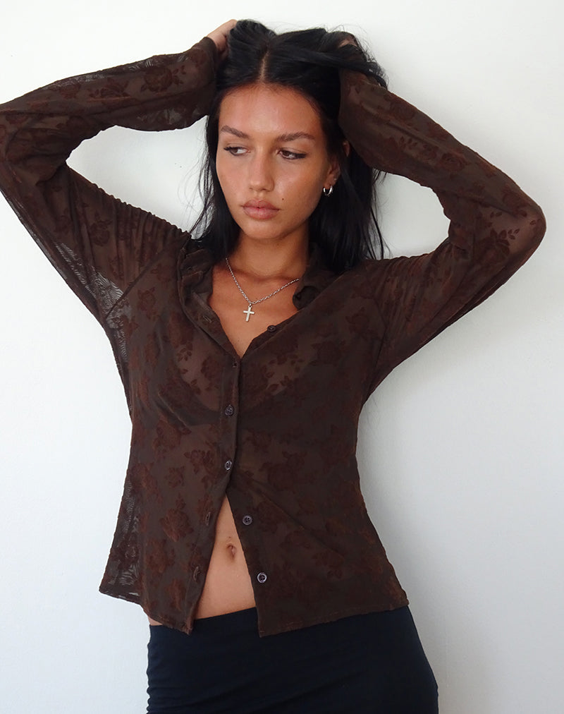 Image of Kenila Romantic Rose Shirt in Flock Brown