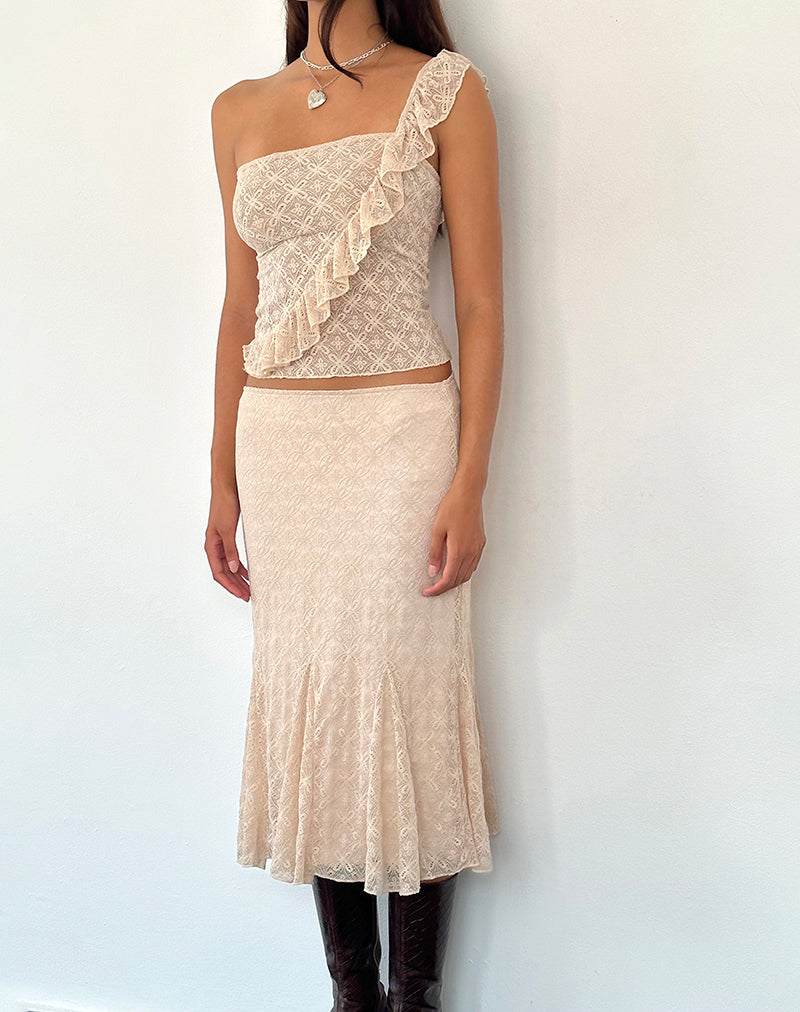 Image of Kezia Bandeau Frill Top in Textured Nude Lace