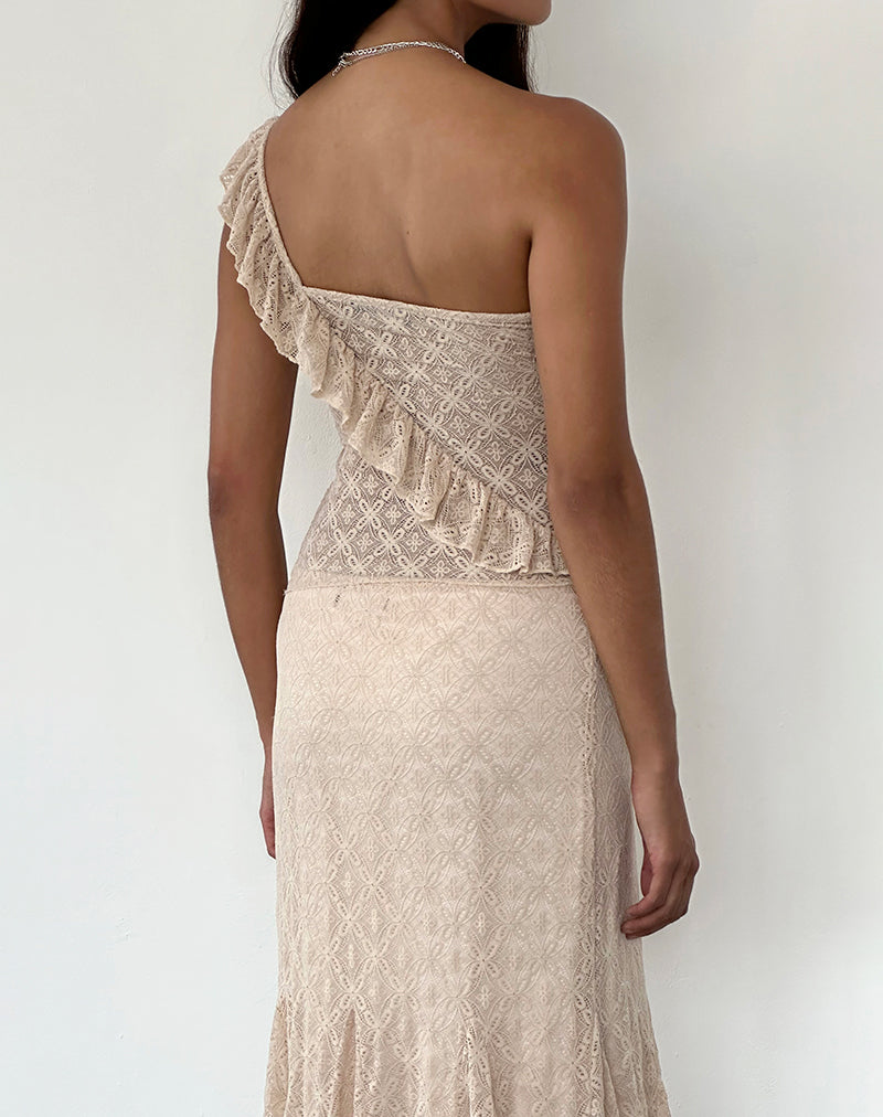 Image of Kezia Bandeau Frill Top in Textured Nude Lace