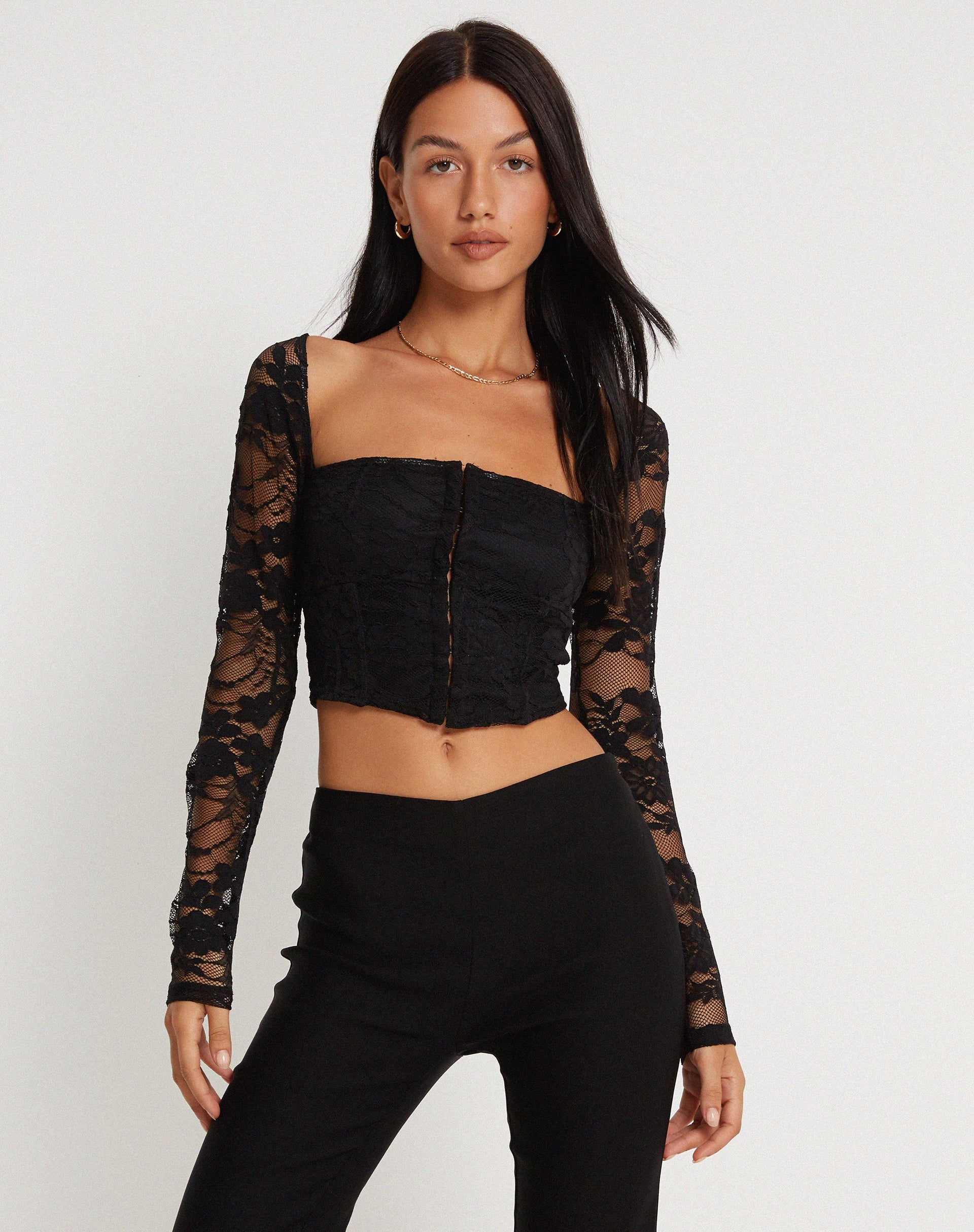 Lainey Unlined Long Sleeve Top in Black Lace