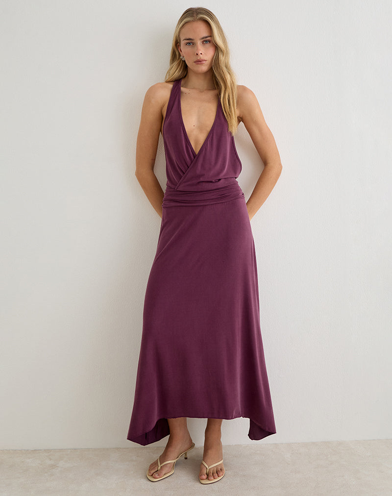 Kiku Maxi Dress in Cupro Deep Purple