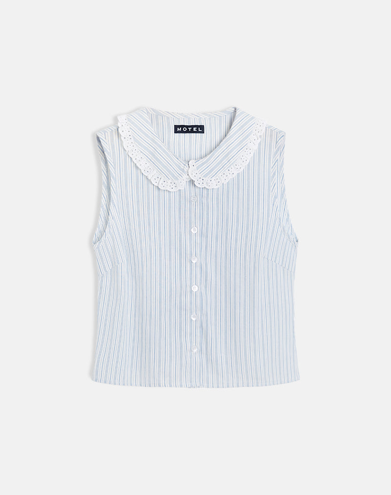 Kitami Shirt in Linen White Blue Stripe