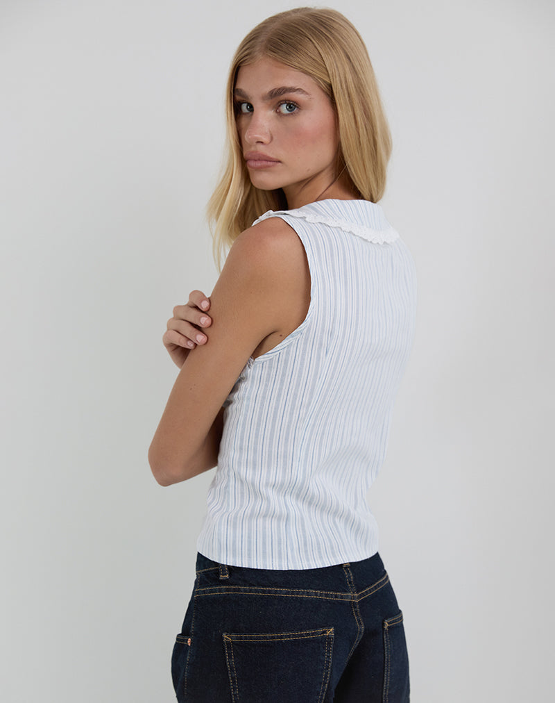 Image of Kitami Shirt in Linen White Blue Stripe