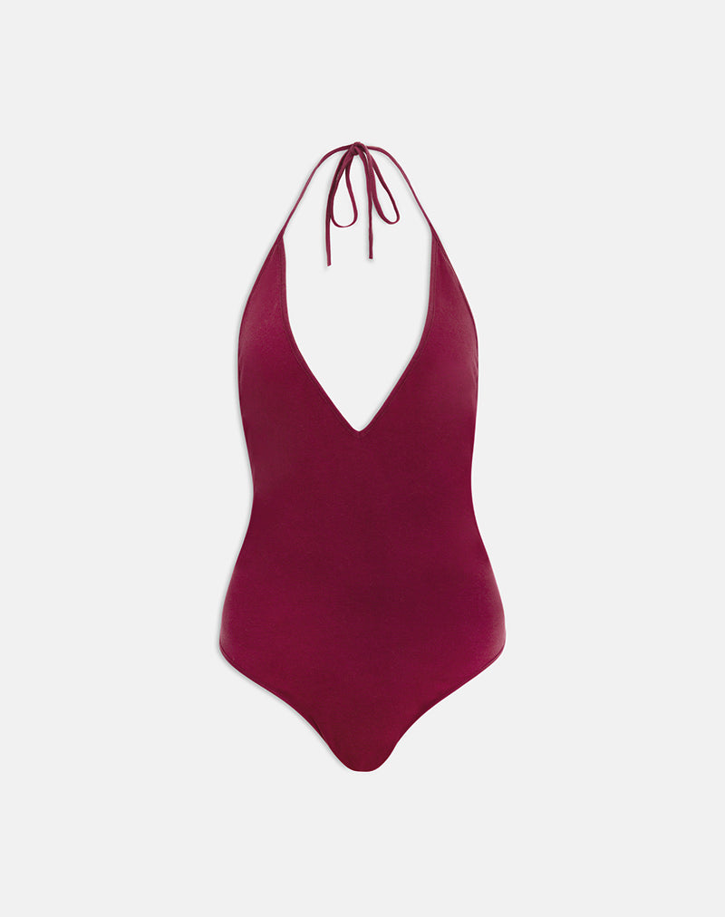 Kitty Bodysuit mit tiefem Ausschnitt in Burgunderrot