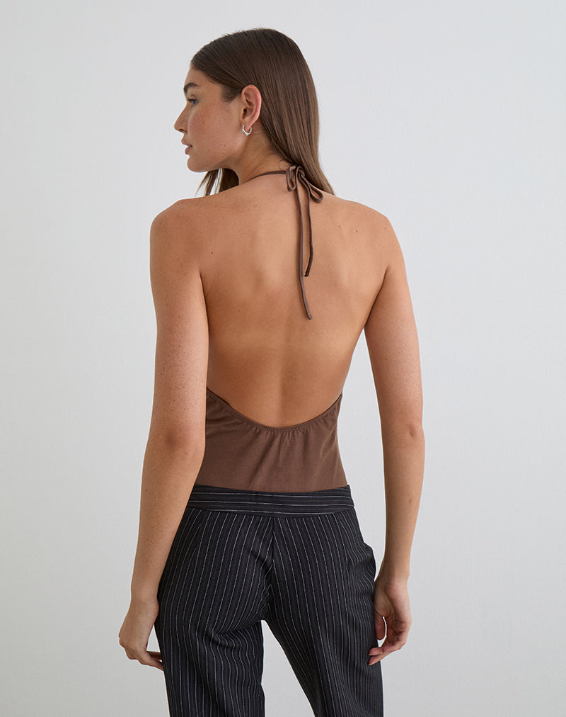 Image of Kitty Deep Plunge Bodysuit in Cocoa