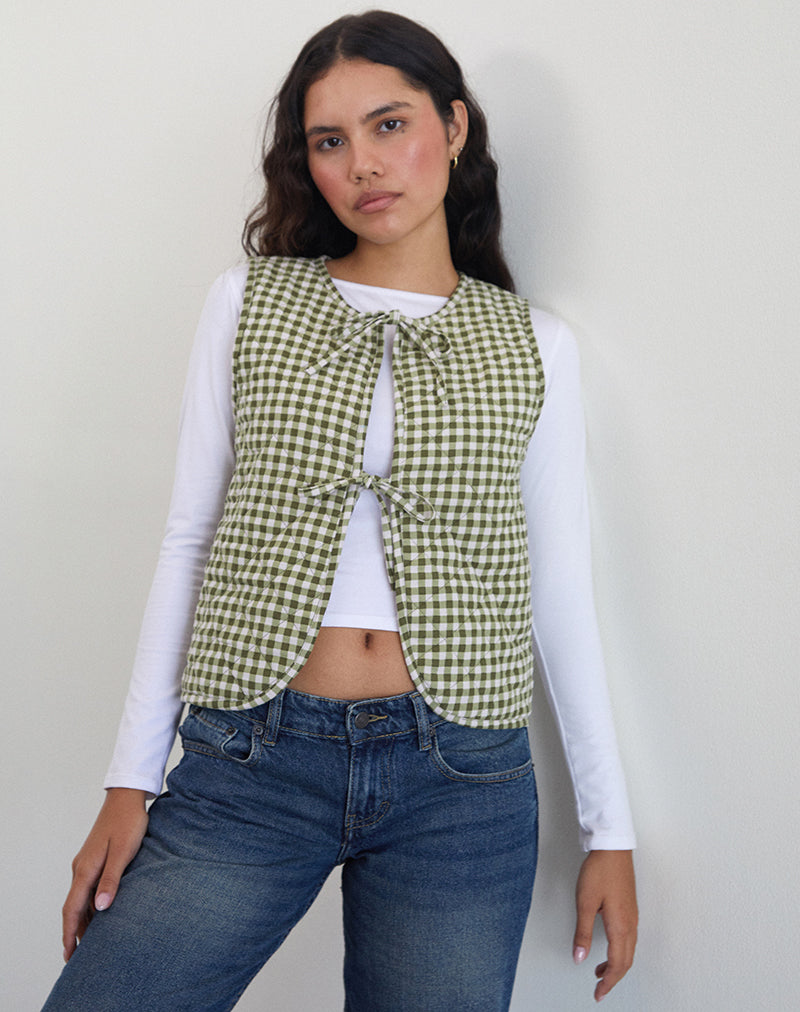Kitza Vest in Olive Gingham