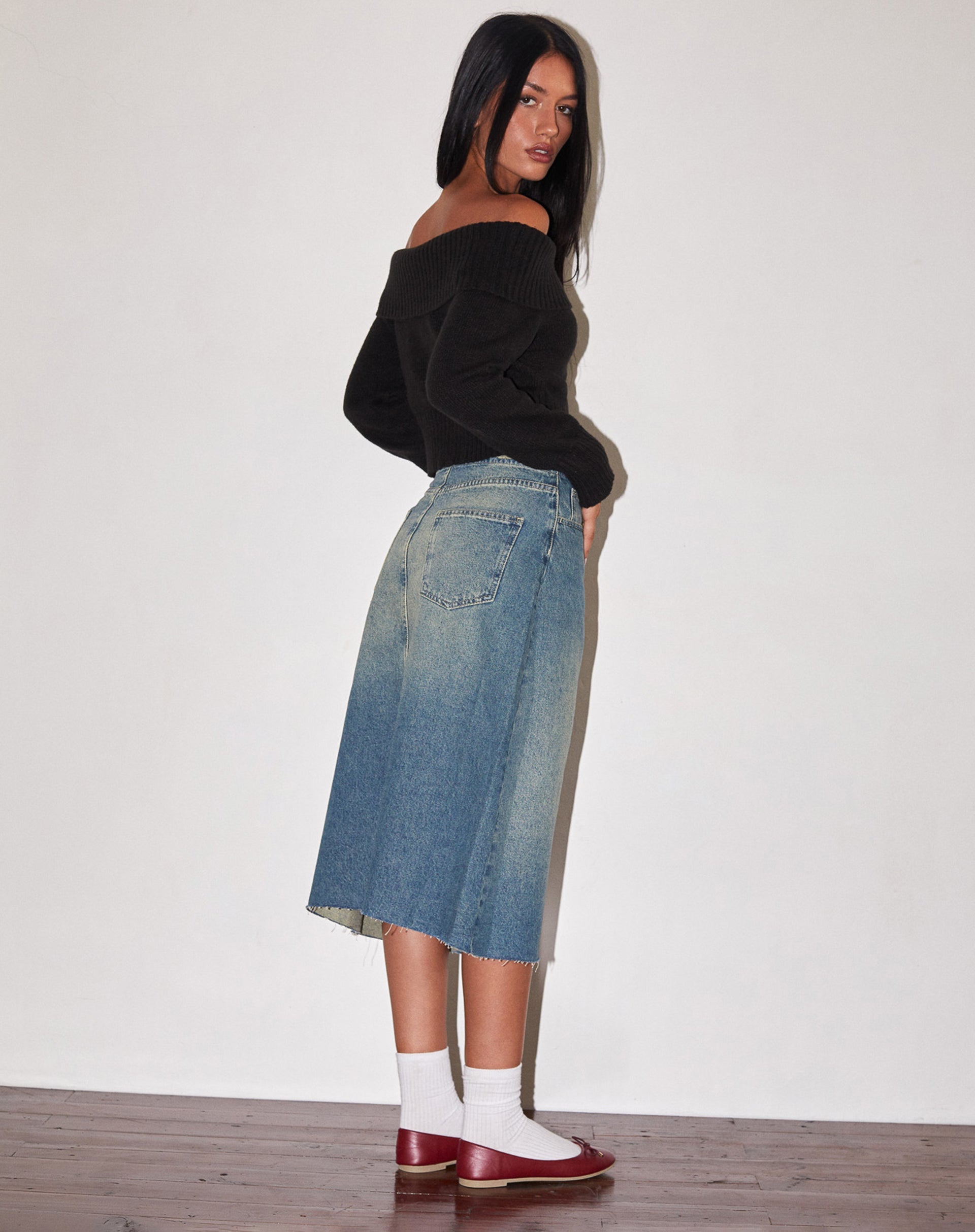 High waist 2025 midi skirt vintage