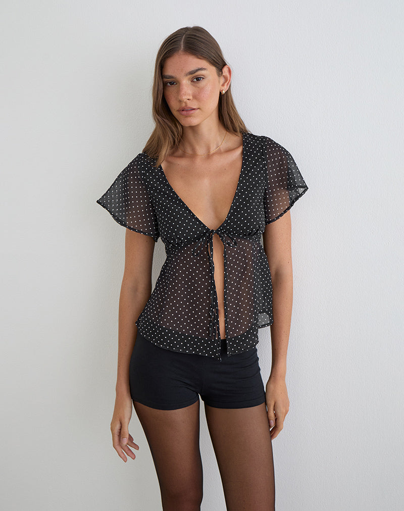 Kota Chiffonbluse in Schwarz mit Mikro-Polka-Print