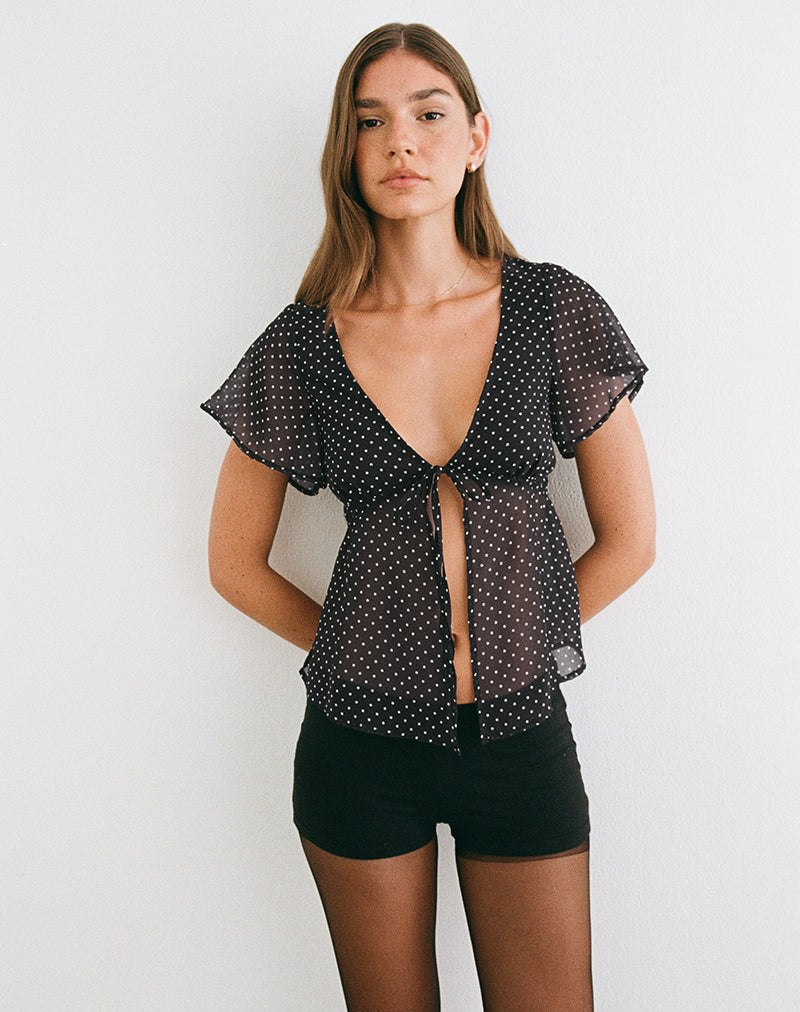 Kota Chiffonbluse in Schwarz mit Mikro-Polka-Print