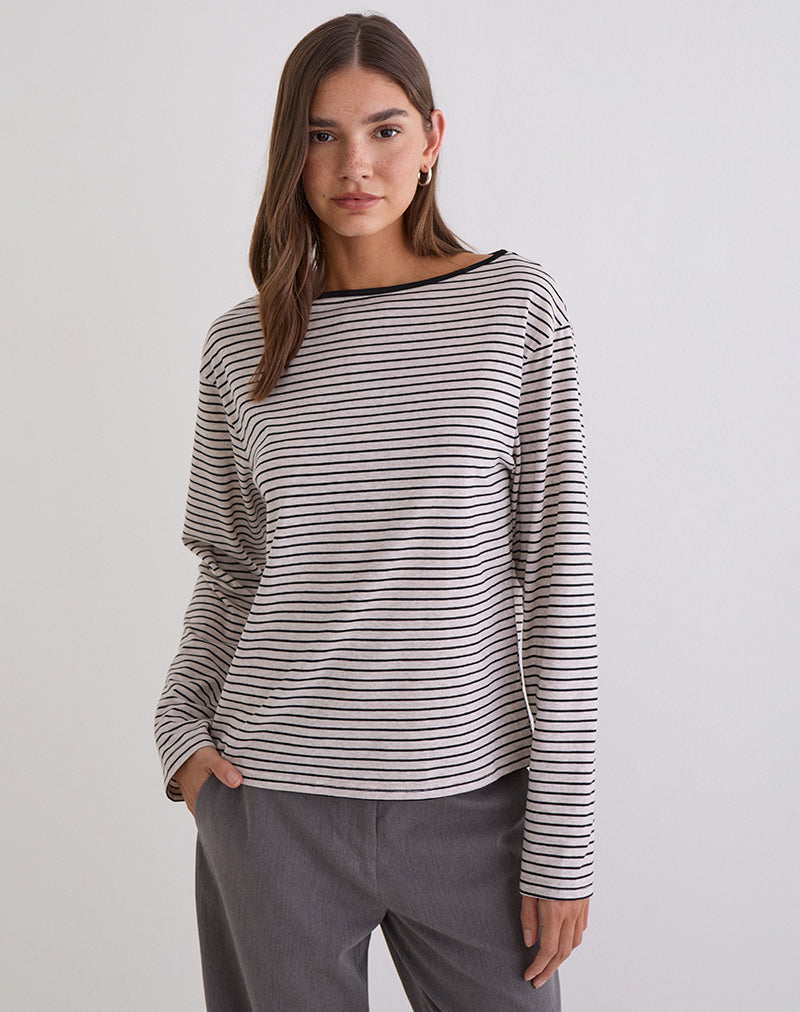 Kumiko Langarm-Oberteil aus Jersey in Grau und Schwarz