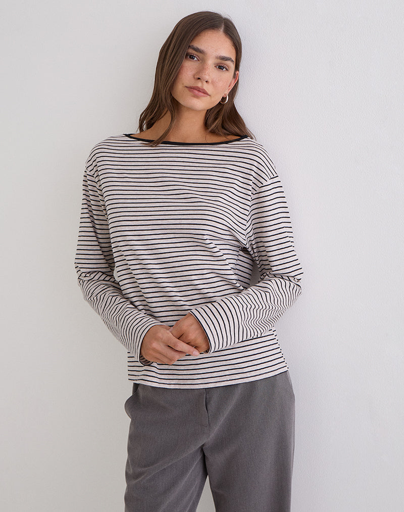 Kumiko Langarm-Oberteil aus Jersey in Grau und Schwarz