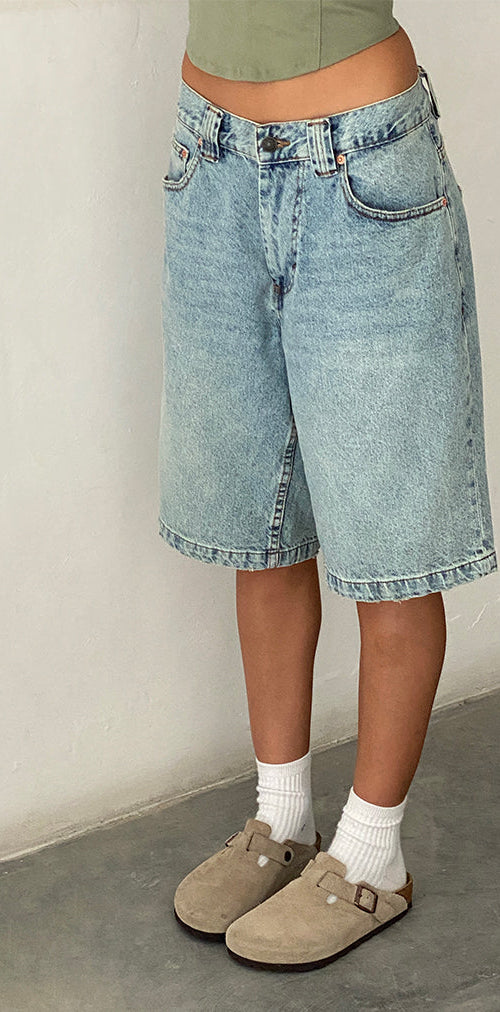 image of Low Rise Skater Short in Bleach Denim