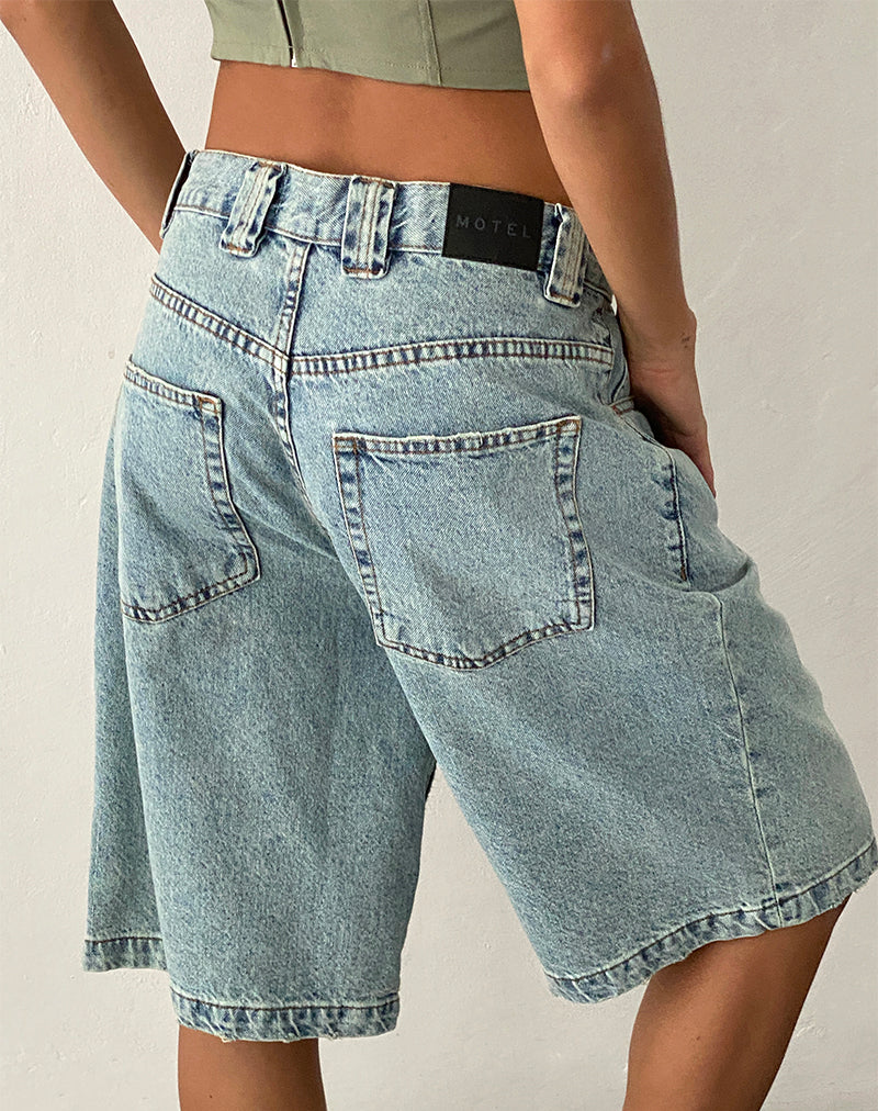 Blue Bleach Denim Low Rise Shorts | Skater – motelrocks-com-eur