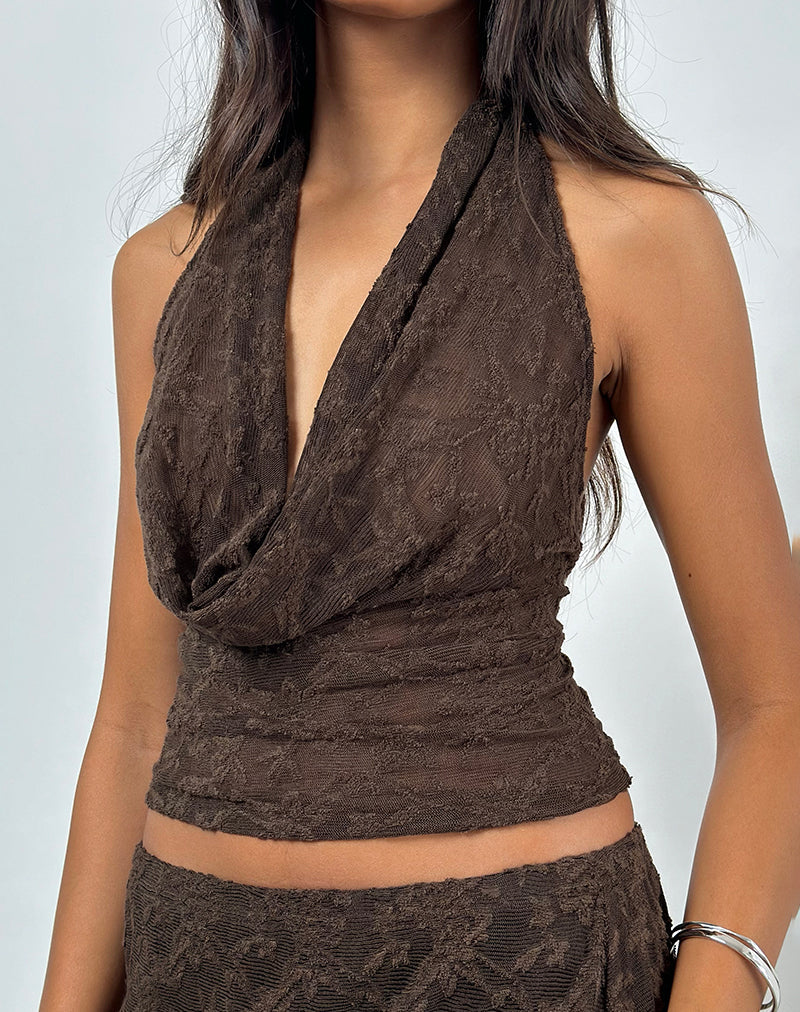 Image of Kylo Halter Top in Jacquard Knit Dark Brown