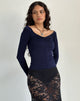 Image of Kaisley Ruched Front Long Sleeve Top in Navy