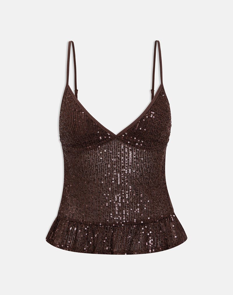 Karka Cami Top in Drape Pailletten Braun