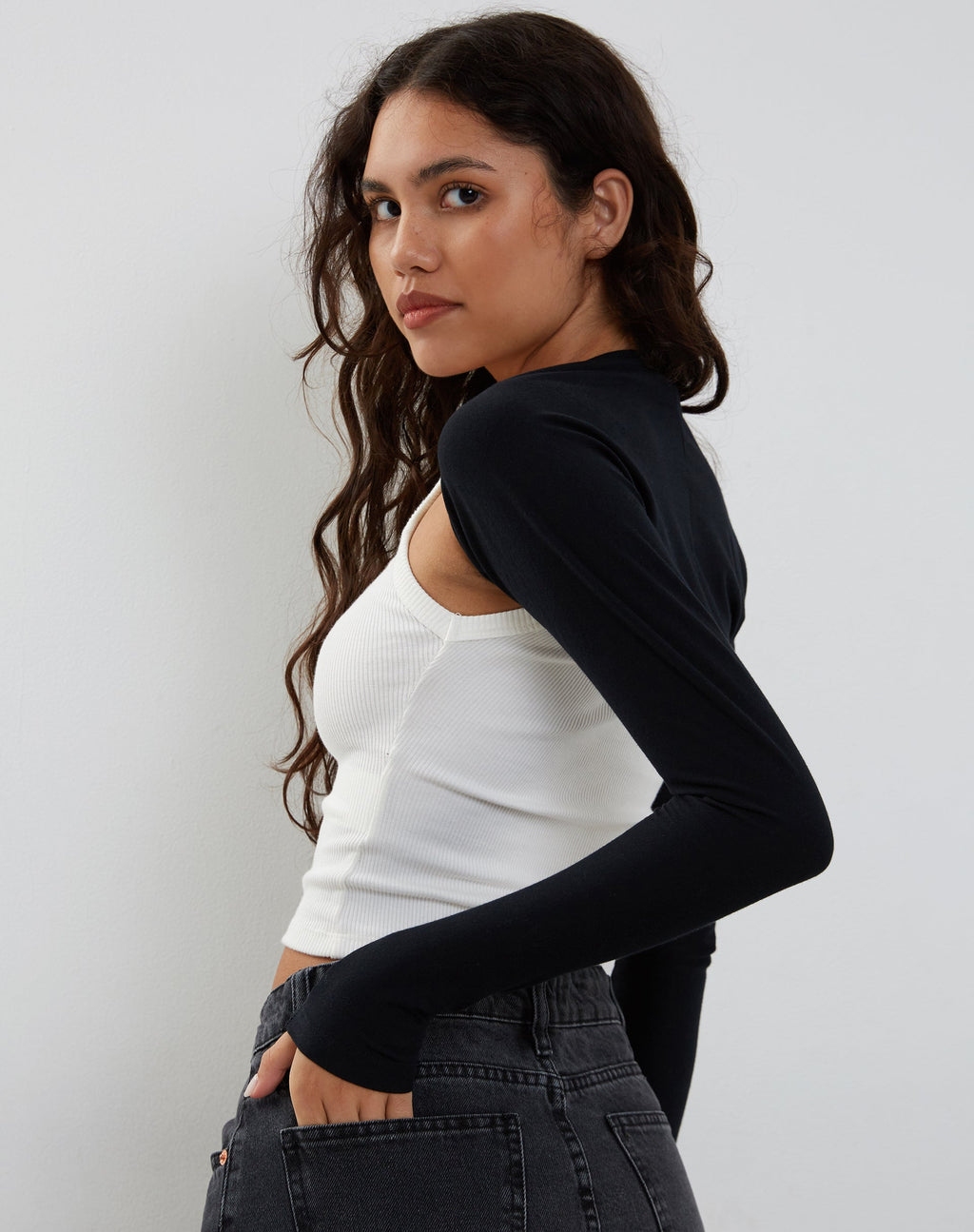 Ladri Shrug Top in Black Lycra