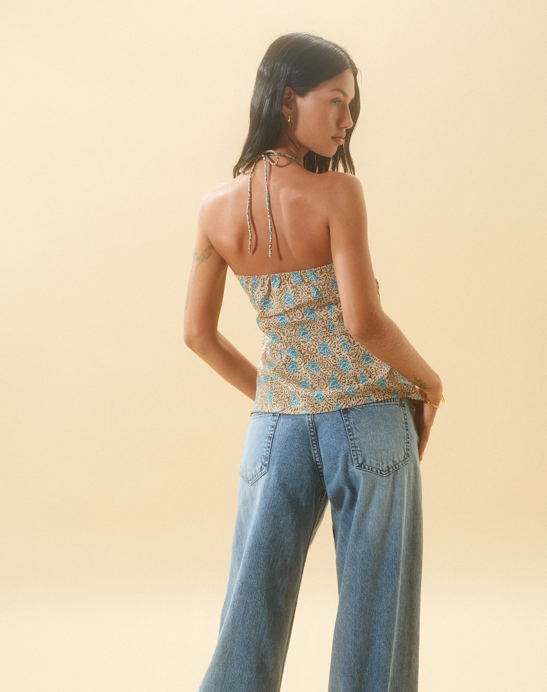 image of Laeri Halterneck Top in Bohemian Batik Blue Brown