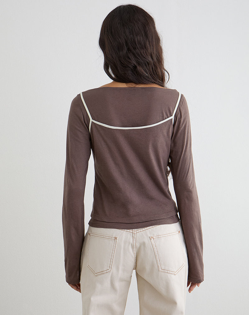 Image of Laken Long Sleeve Top in Walnut with Vanilla Ice Binding