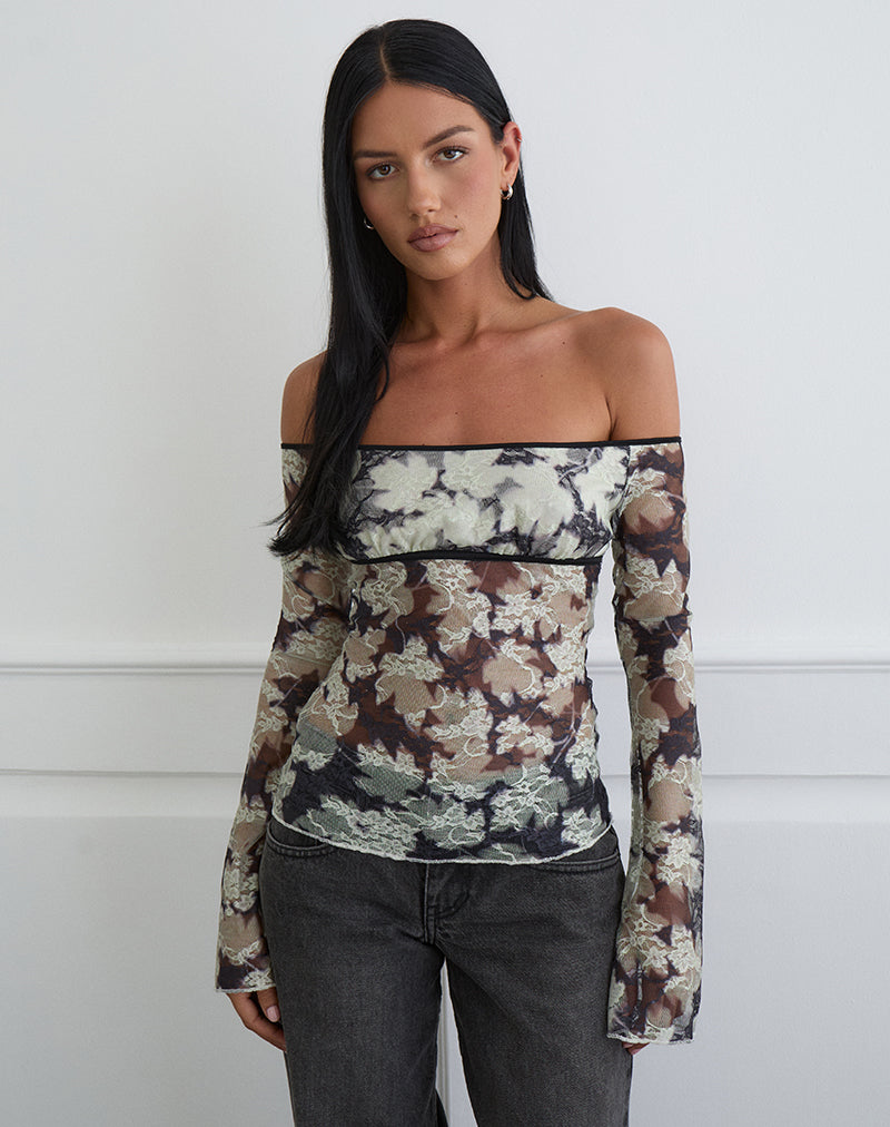 Image of Laluna Top in Silhouette Leaf Ivory Black