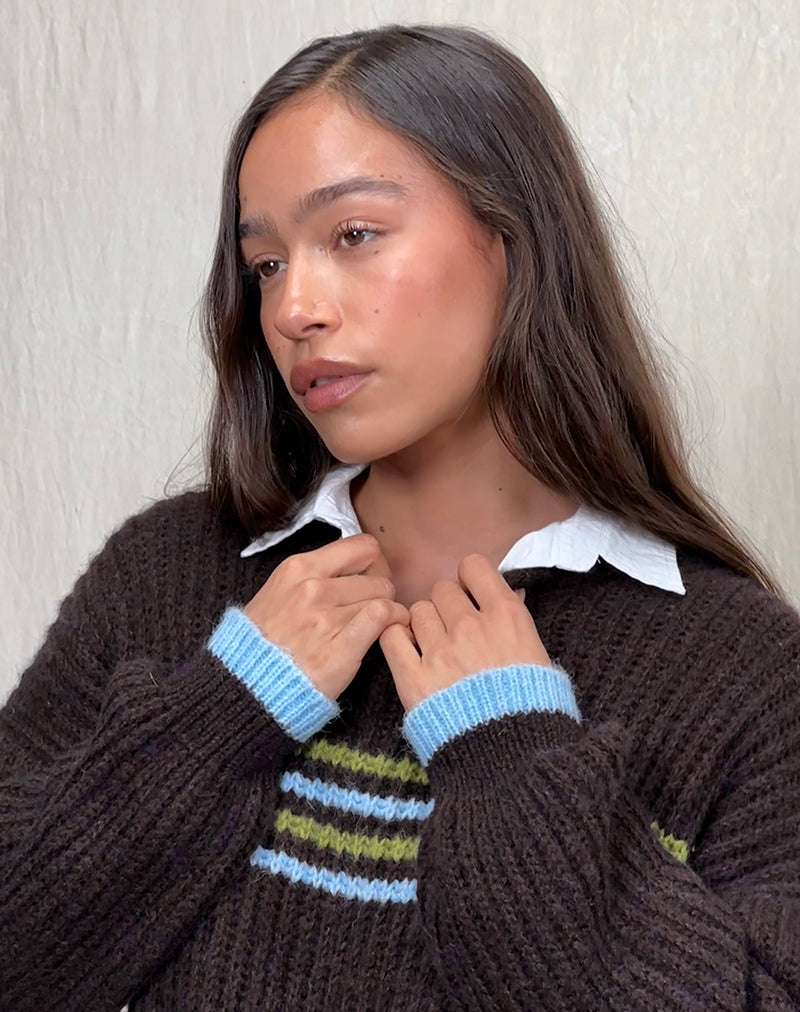 Image of Lamees Jumper in Brown Knit with Stripe