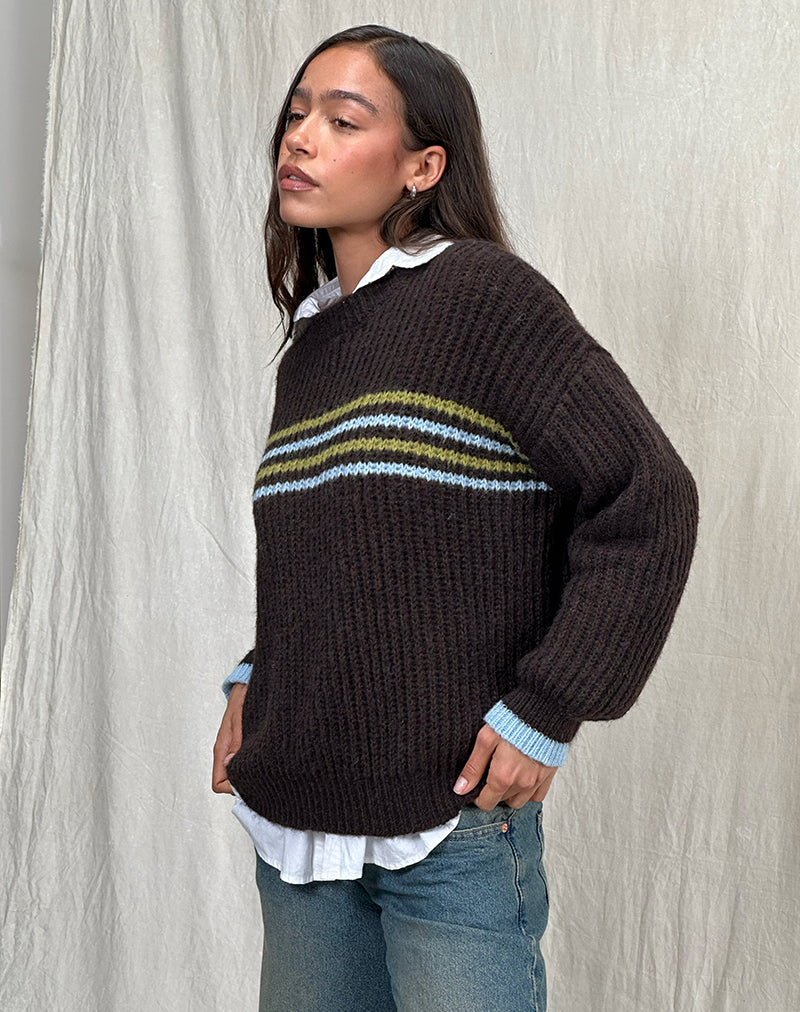 Lamees Jumper in Brown Knit with Stripe