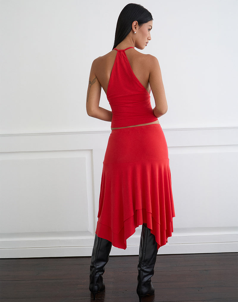 Image of Samaria Gathered Midi Skirt in Cupro Red