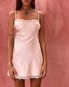 Image of Larna Lace Trim Satin Mini Dress in Baby Pink