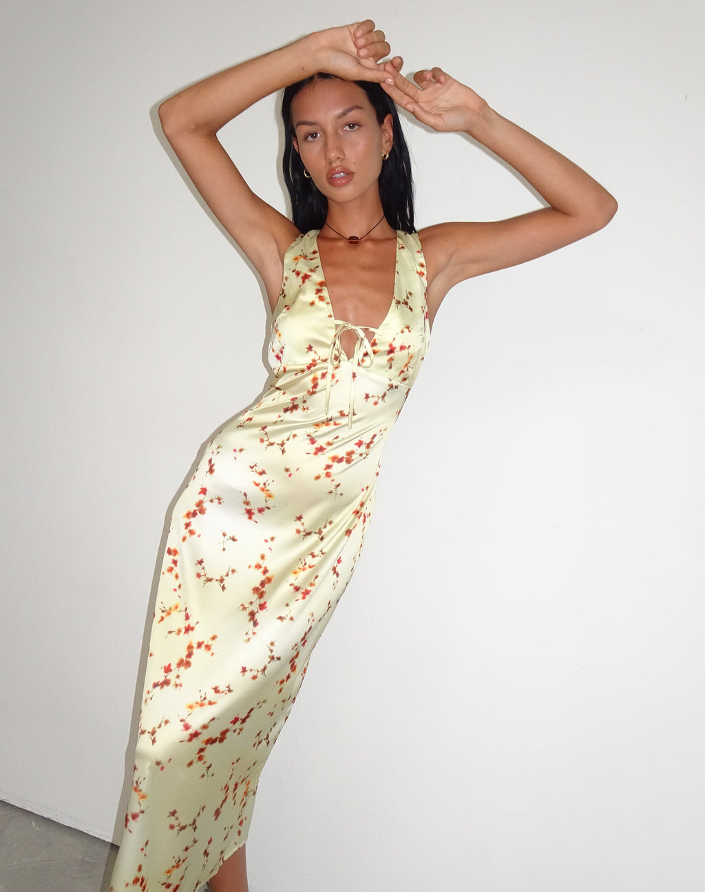 Lasanda Maxi Satin Dress in Bohemian Floral Yellow