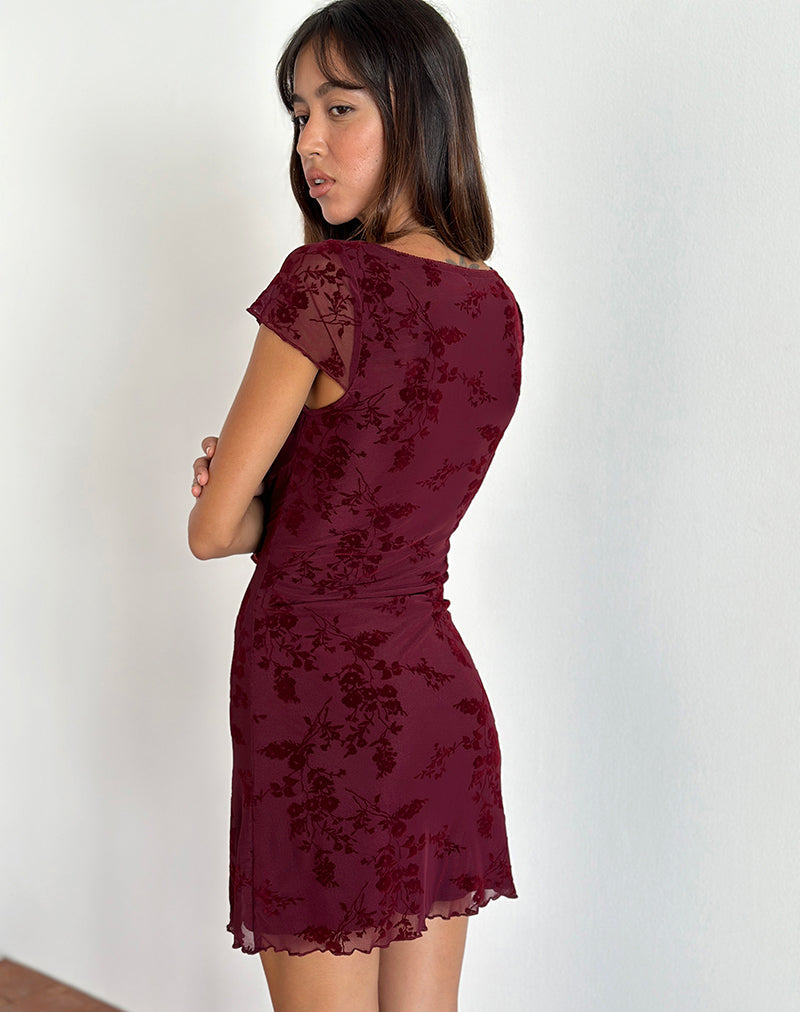 Image of Lashka Mini Dress in Botanical Flower Maroon