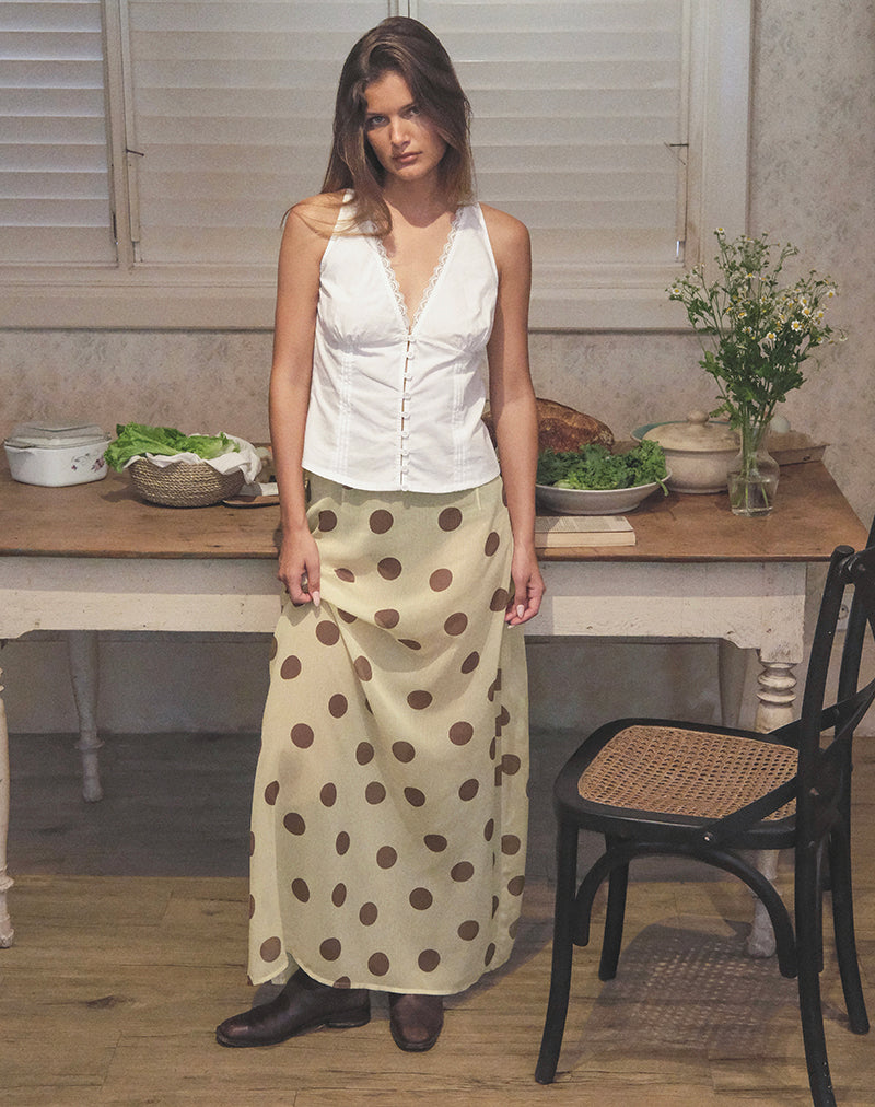 Image of Surina Maxi Skirt in Yellow with Irregular Polka Brown