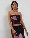 Image of Shae Bandeau Top in Black with Pink Flower Placement
