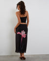 Image of Lassie Midi Skirt in Black with Pink Flower Placement