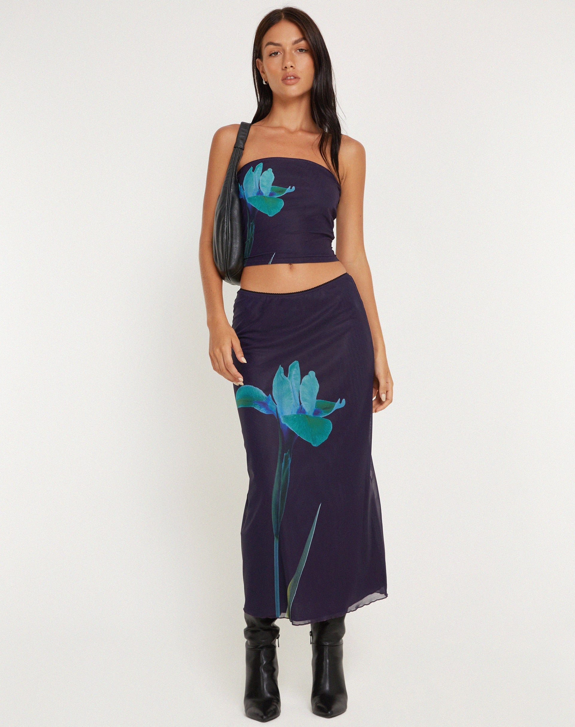 Navy Floral Print Midi Skirt | Lassie – motelrocks-com-eur