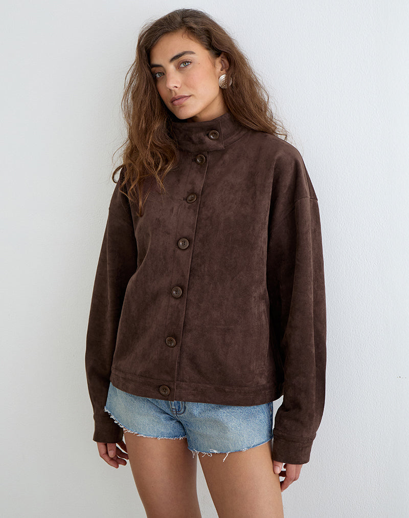 Image of Lastika Jacket in Faux Suede Dark Brown