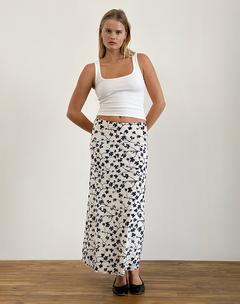 image of Latika Skirt in Grunge Floral Flock Cream