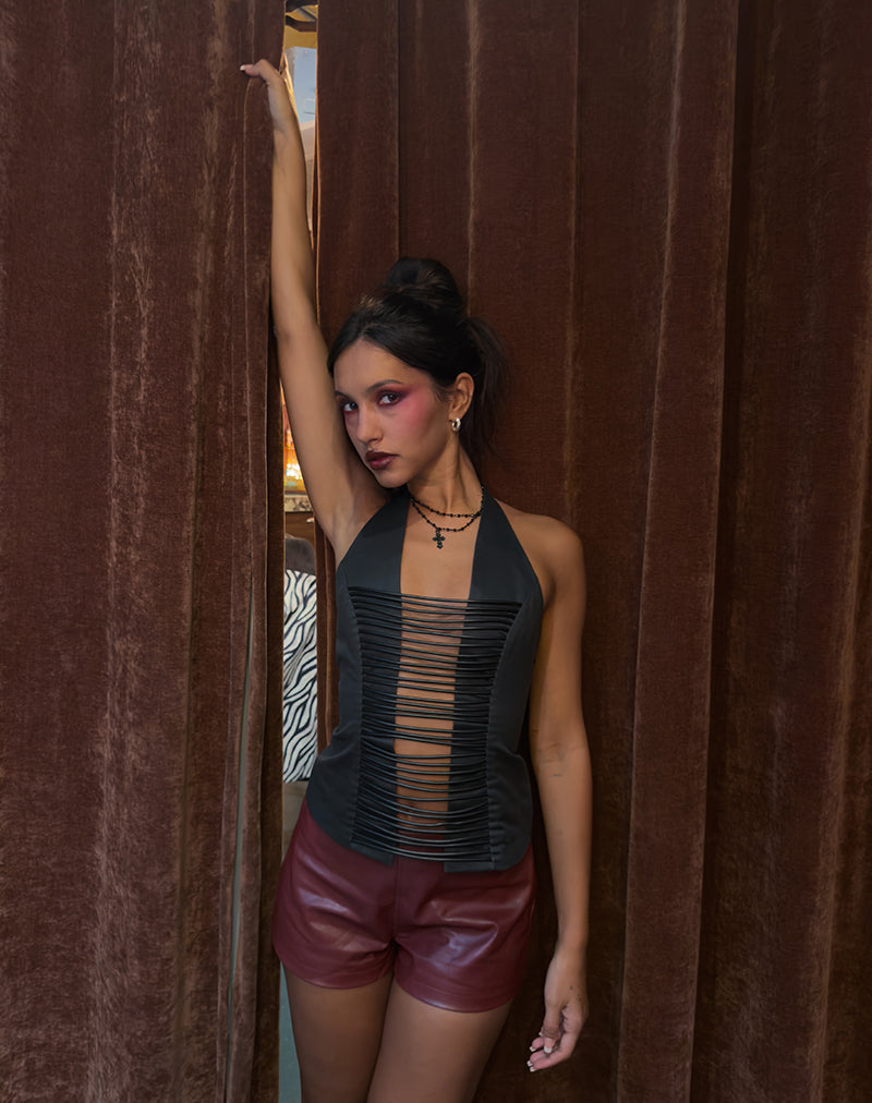 Image of Laudya Top with Horizontal Straps in PU Black