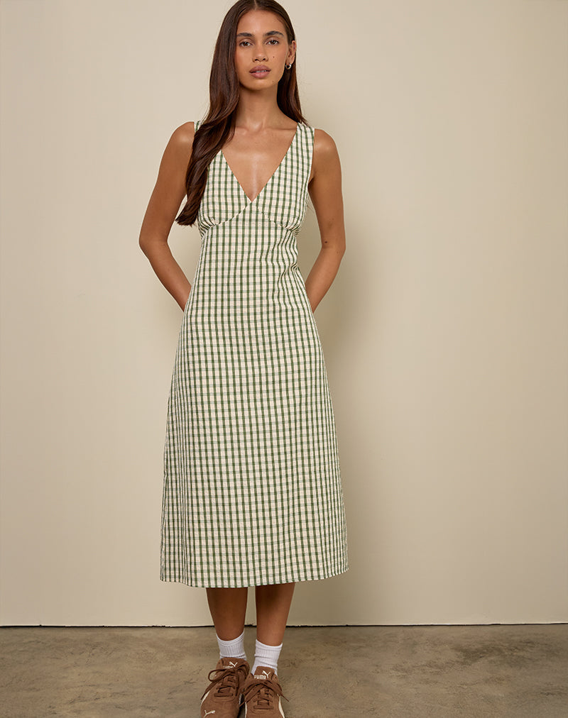 Image of Lavisha Midi Dress in Green Check
