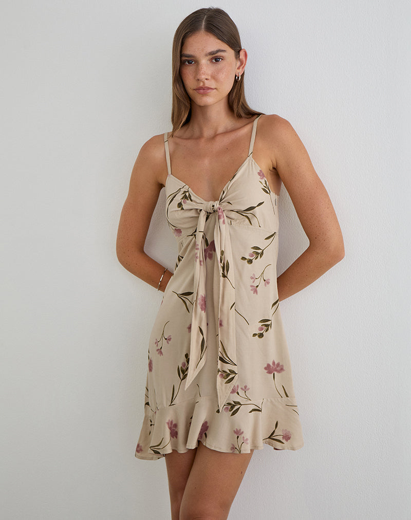 Image of Lazlo Mini Dress in Bloom Leafy Taupe