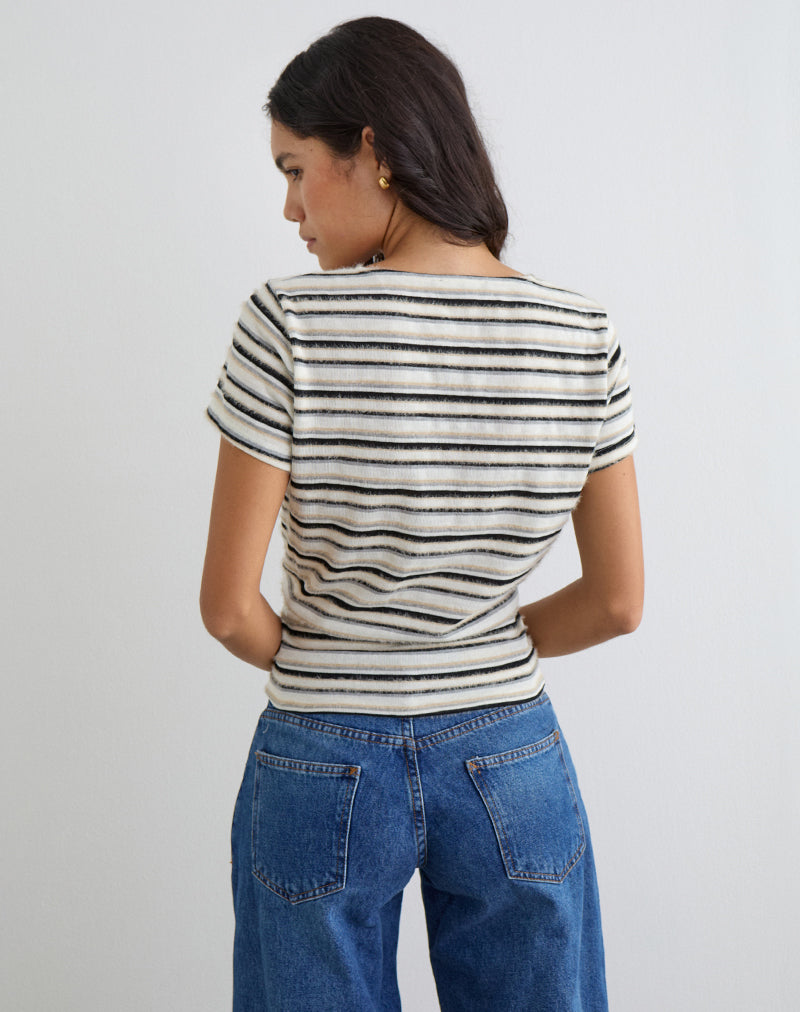 Image of Lenice Top in Cream and Brown Striped Knit