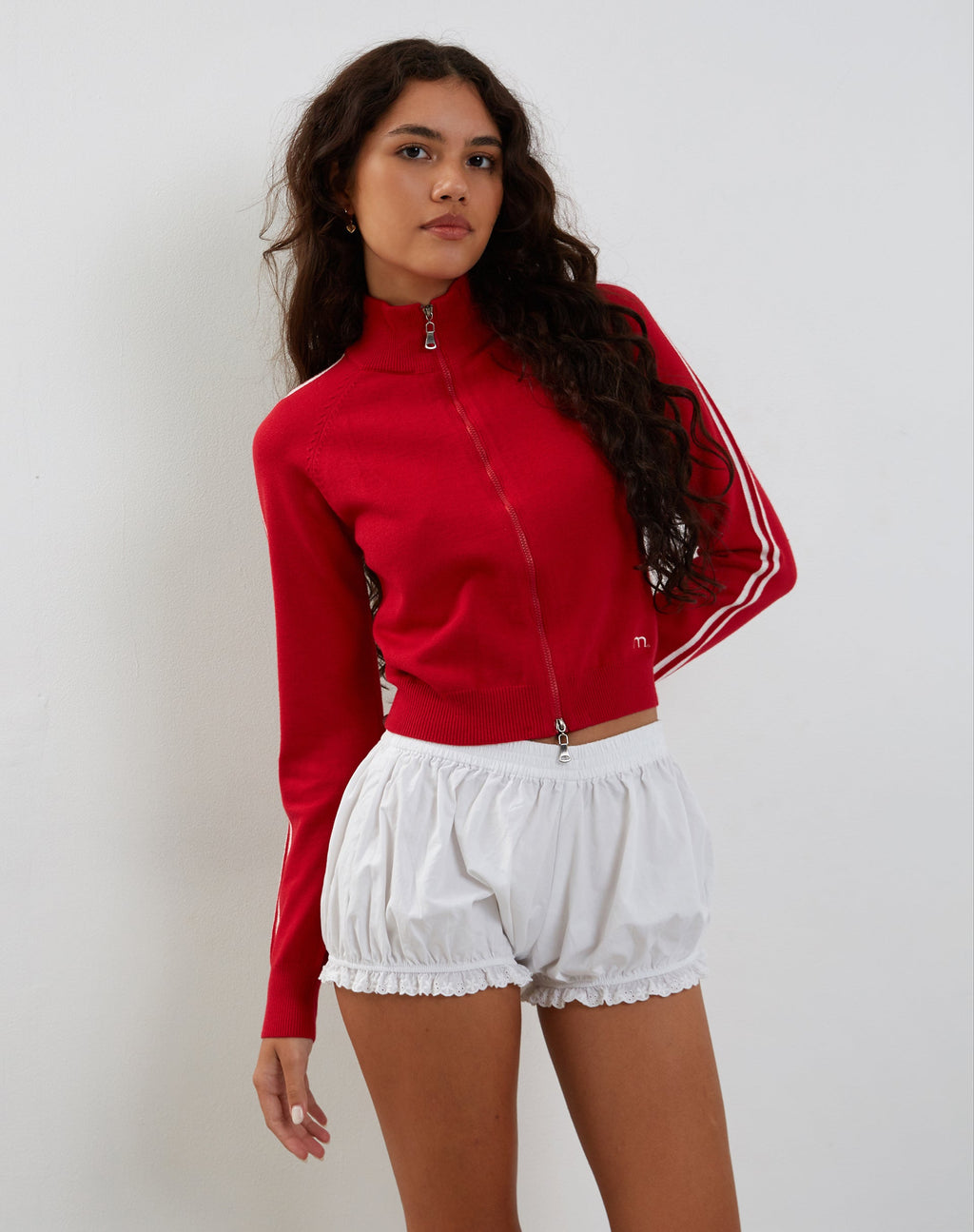 Lennon Zip Up Jacket in Red with White Side Stripes